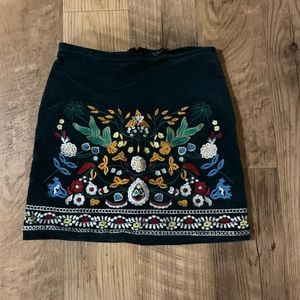 Dark Teal Skirt with Embroidery
